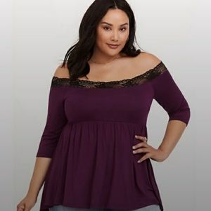 Torrid Super Soft Purple Off Shoulder Top Size 1